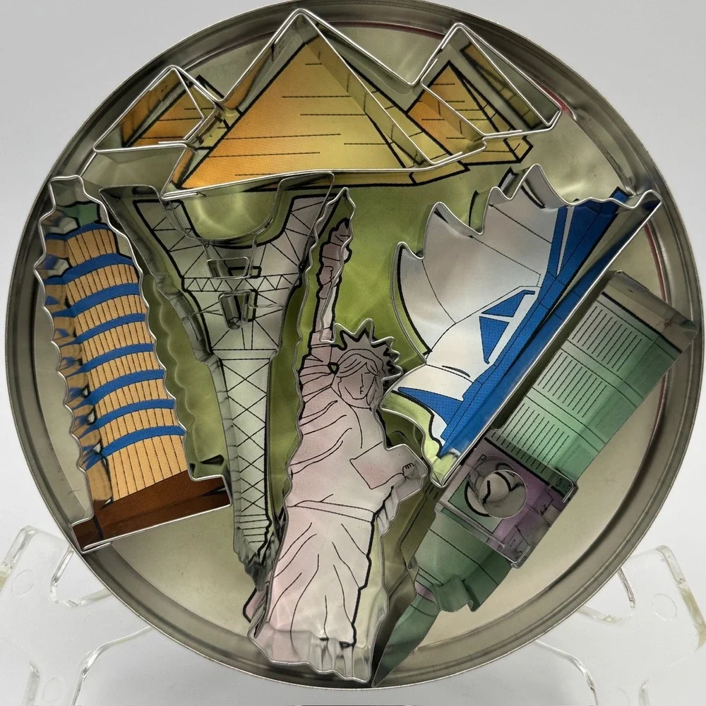 World Landmarks Cookie‎ Cutter Set Stainless Steel 6 Piece Storage Tin Travel